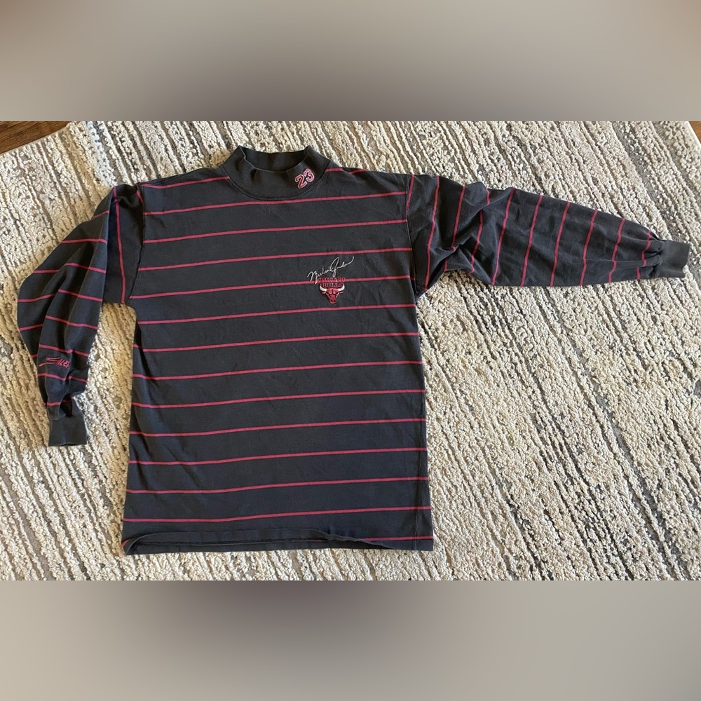 Michael Jordan Chicago Bulls Vintags Striped Long Sleeve Shirt